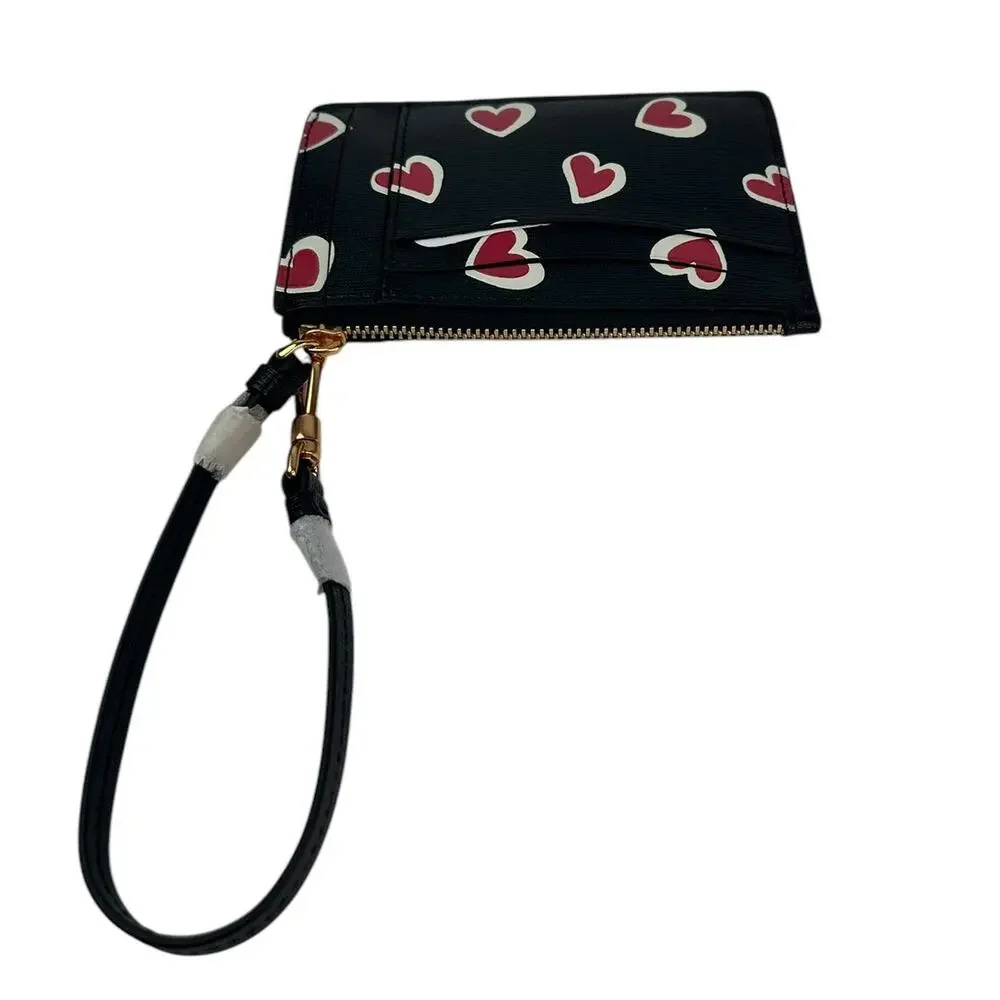 kate spade Morgan Stencil Hearts Embossed Printed Coin Card Case Wristlet Black